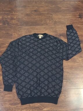 Bobby Chan Silk Cotton Men's Black & Gray Crewneck Sweater Size Large